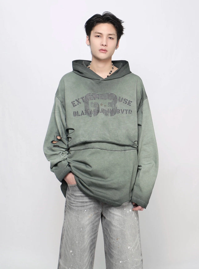 ダメージロゴプリントパーカー