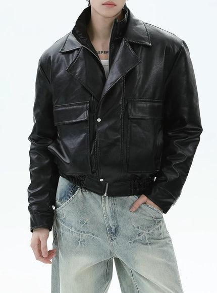 ツーピースラペルPUレザージャケット