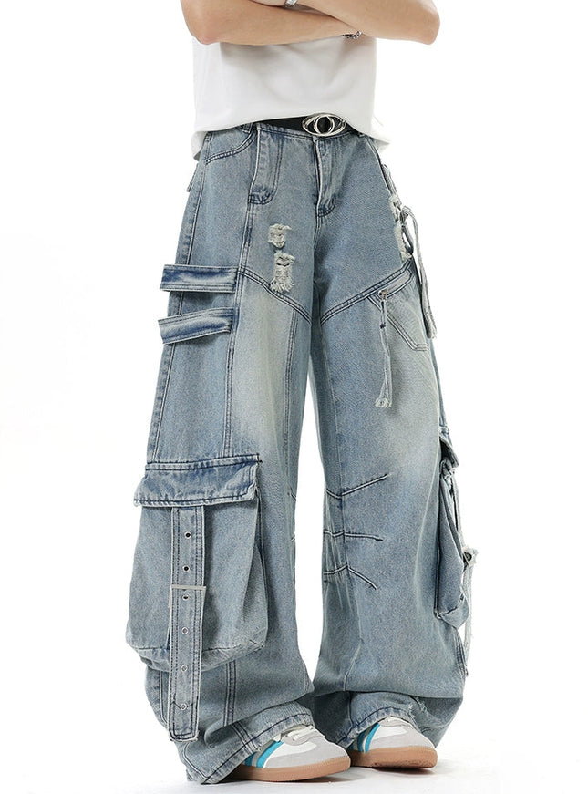 マルチストラップダメージカーゴデニム