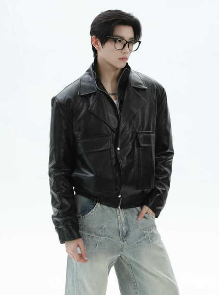 ツーピースラペルPUレザージャケット