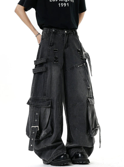 マルチストラップダメージカーゴデニム