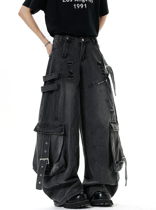 マルチストラップダメージカーゴデニム