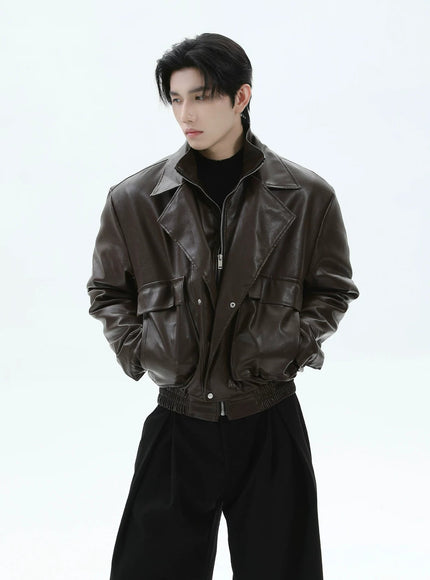 ツーピースラペルPUレザージャケット