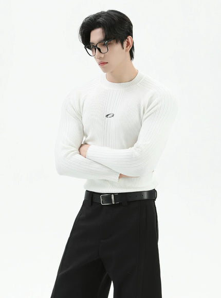 ワンポイントマークリブニット