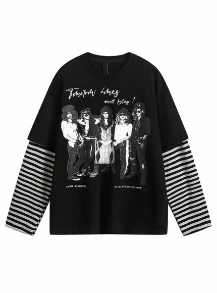 フェイクツーピースボーダーTシャツ