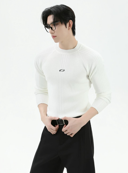 ワンポイントマークリブニット