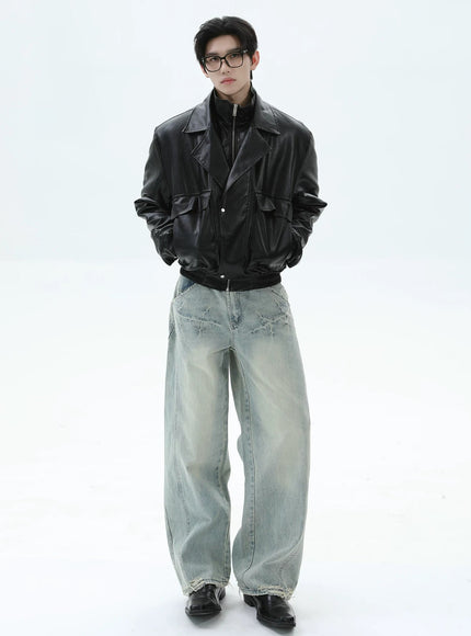 ツーピースラペルPUレザージャケット