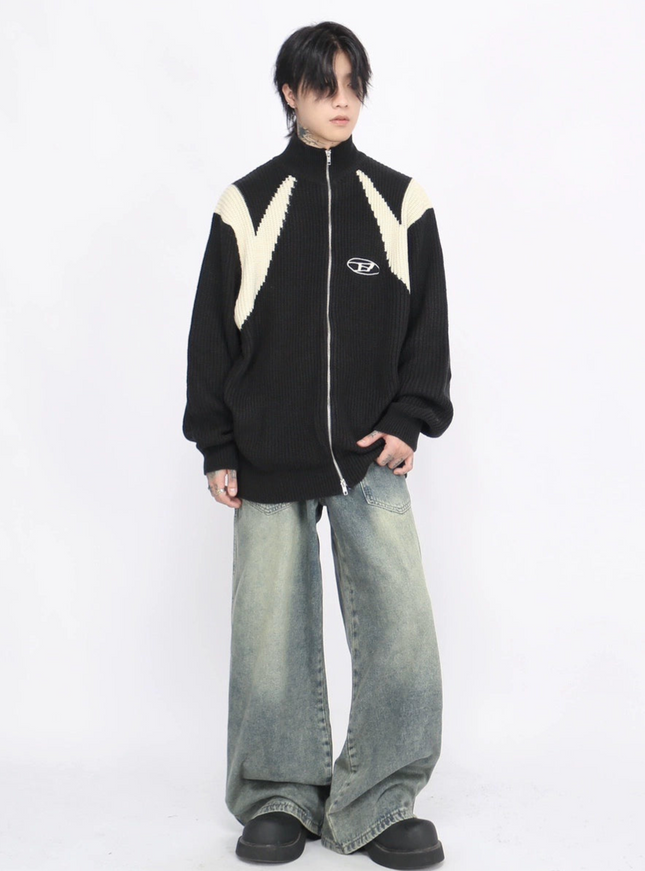 ジップアップオーバーニット