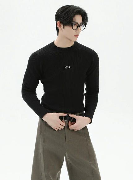 ワンポイントマークリブニット