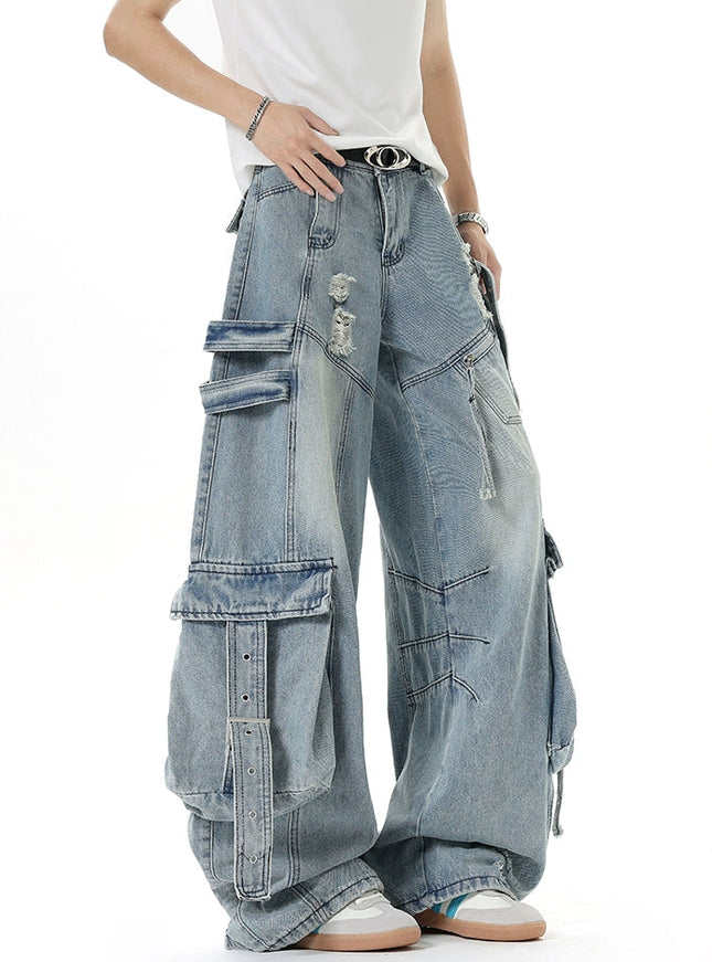 マルチストラップダメージカーゴデニム
