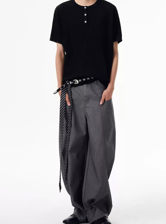 ヘンリーネックストライプTシャツ