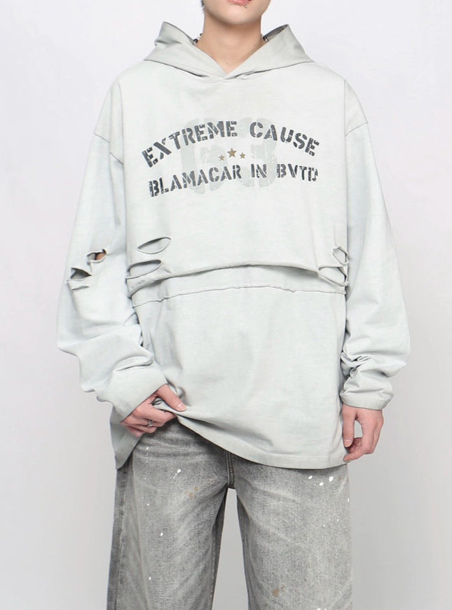 ダメージロゴプリントパーカー