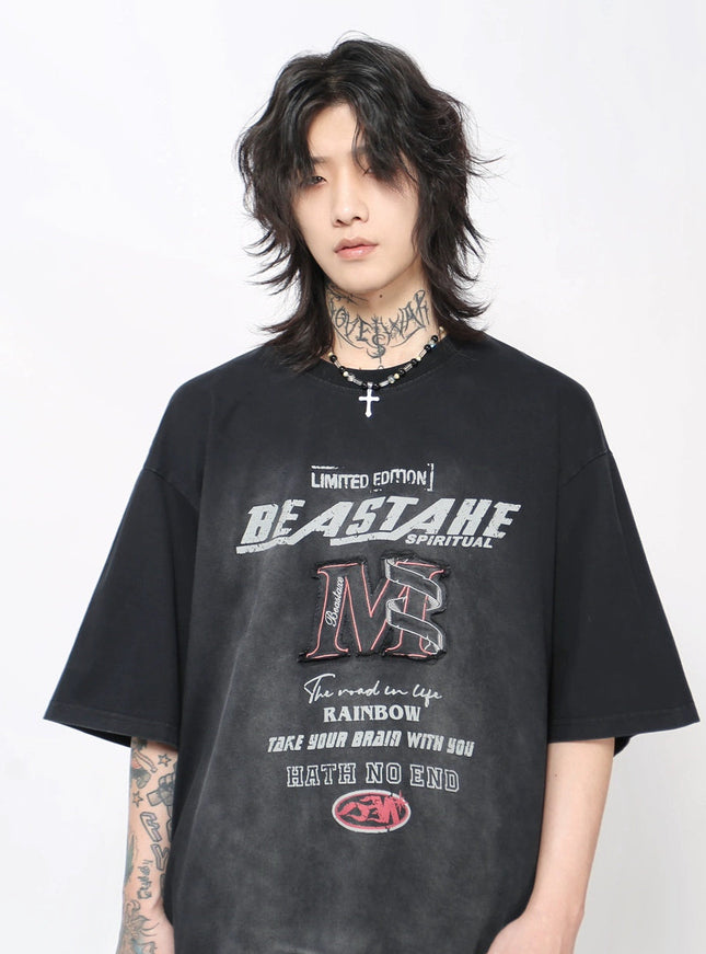 MプリントウォッシュTシャツ