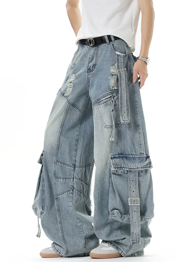 マルチストラップダメージカーゴデニム