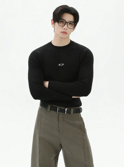 ワンポイントマークリブニット