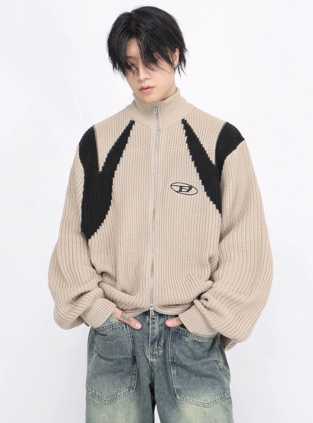 ジップアップオーバーニット