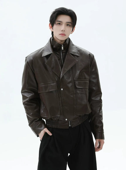 ツーピースラペルPUレザージャケット