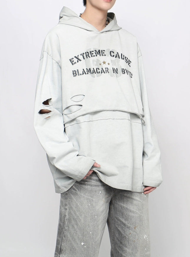 ダメージロゴプリントパーカー