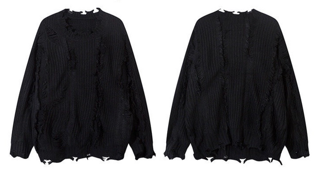 ダメージフリンジニットトップス