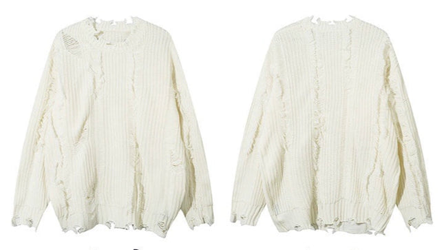 ダメージフリンジニットトップス