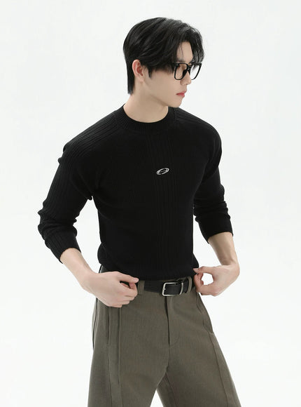 ワンポイントマークリブニット