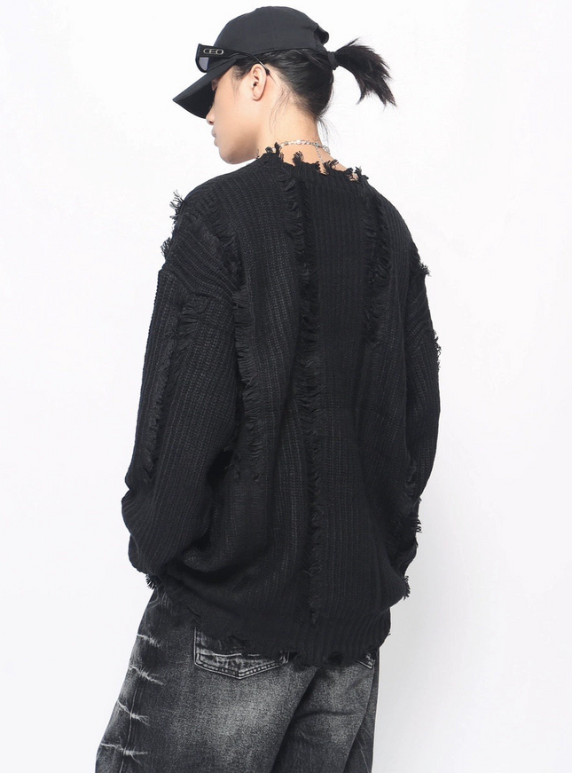 ダメージフリンジニットトップス