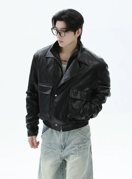 ツーピースラペルPUレザージャケット