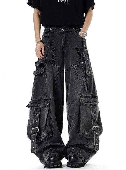 マルチストラップダメージカーゴデニム