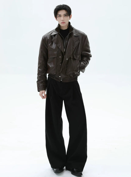ツーピースラペルPUレザージャケット