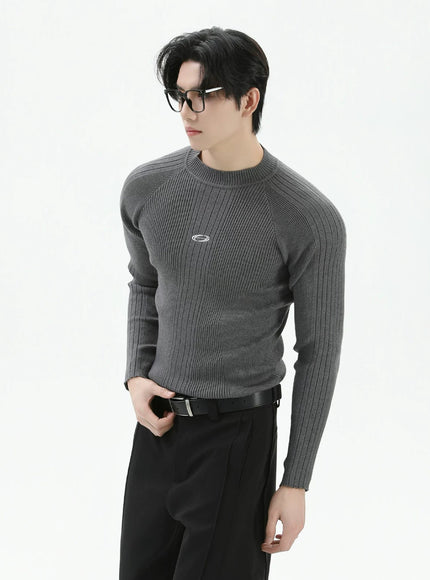 ワンポイントマークリブニット