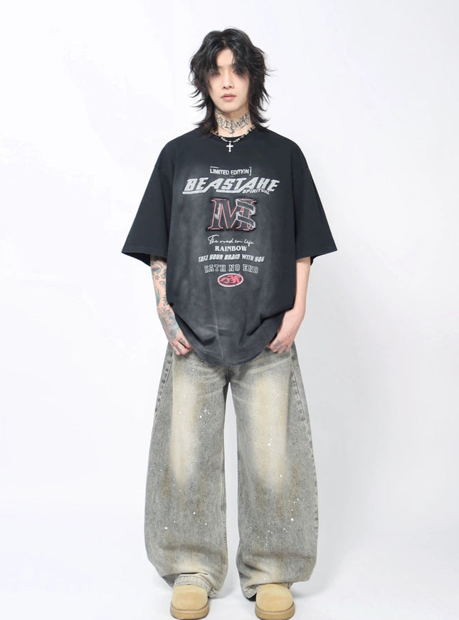 MプリントウォッシュTシャツ