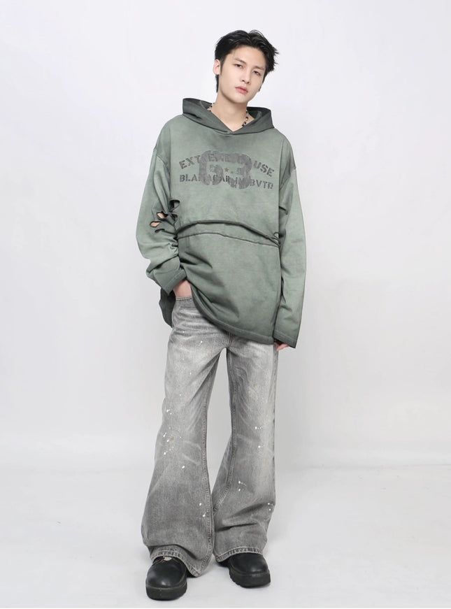 ダメージロゴプリントパーカー