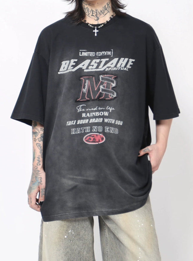 MプリントウォッシュTシャツ