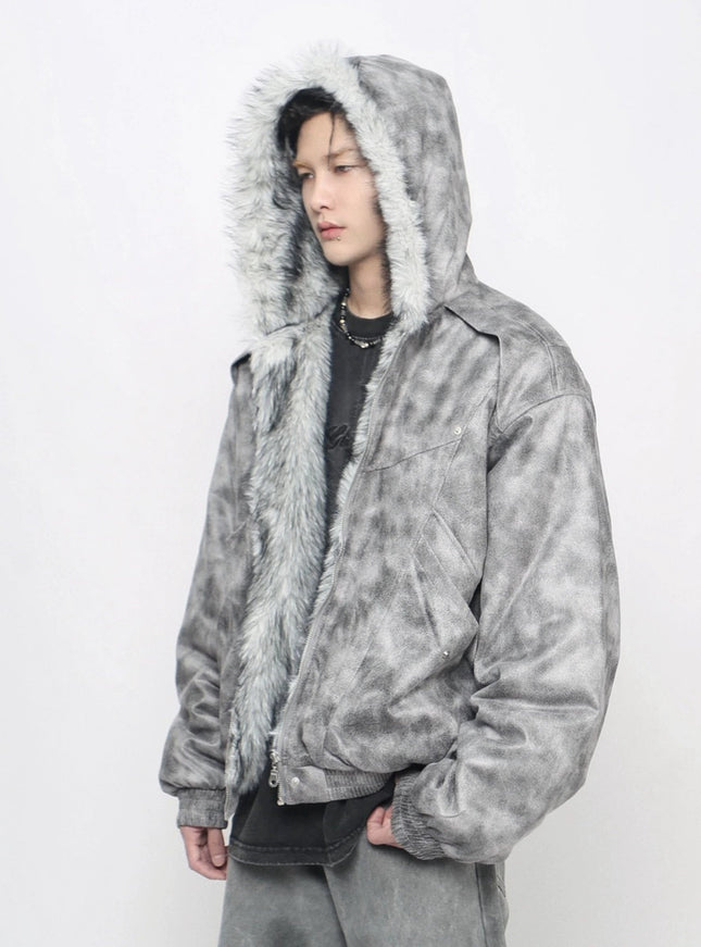 マーブルファーフードジャケット