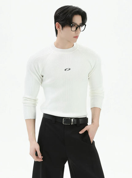 ワンポイントマークリブニット