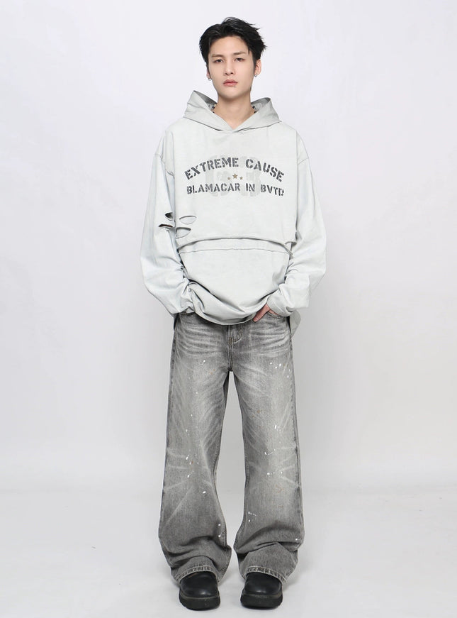 ダメージロゴプリントパーカー