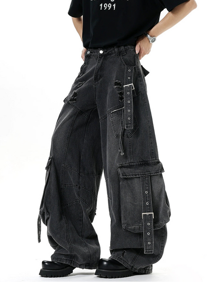 マルチストラップダメージカーゴデニム