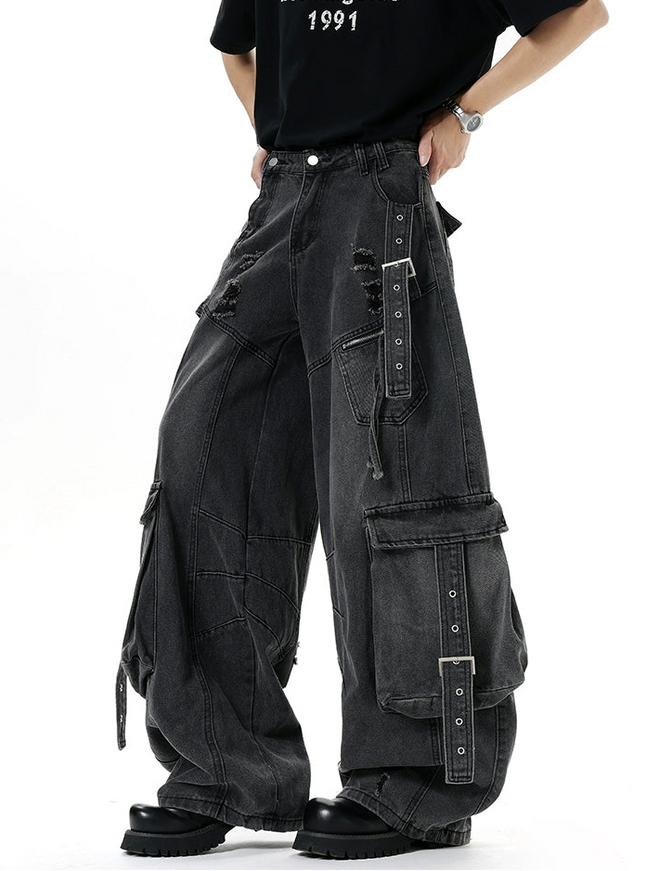 マルチストラップダメージカーゴデニム