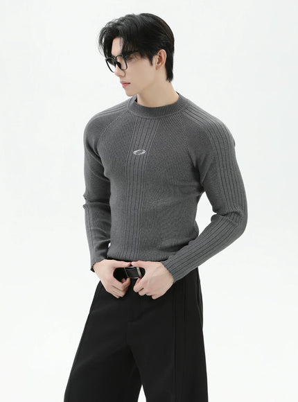 ワンポイントマークリブニット