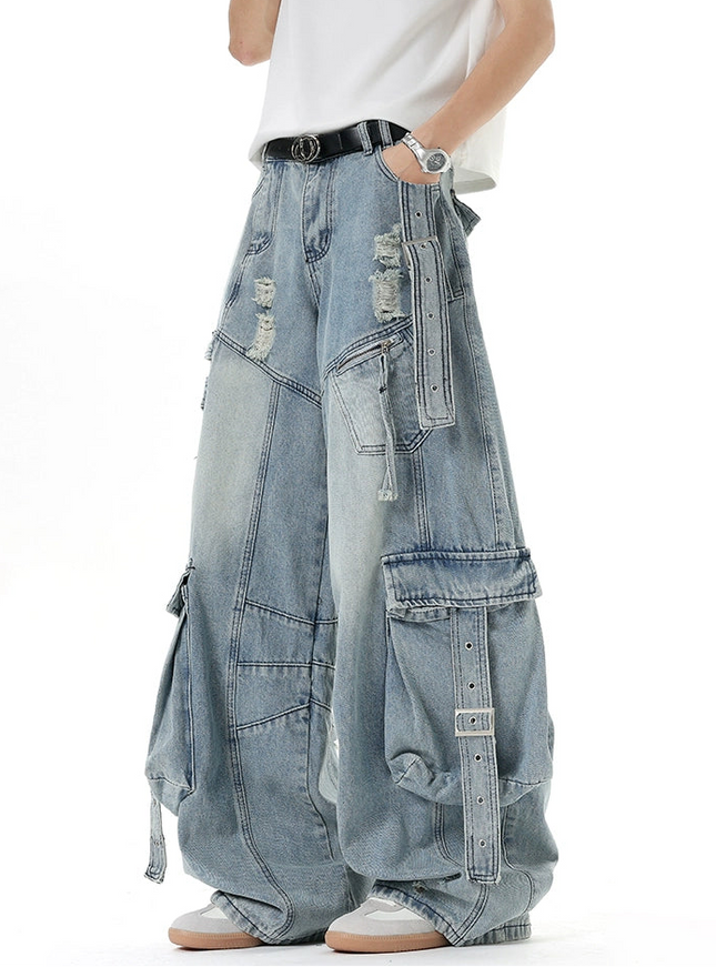 マルチストラップダメージカーゴデニム