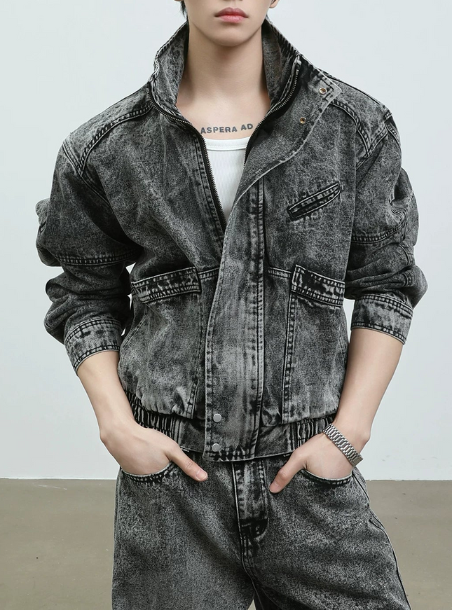 ウォッシュスタンドカラーデニムジャケット