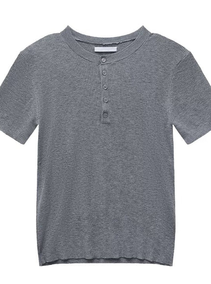 リブヘンリーネックTシャツ