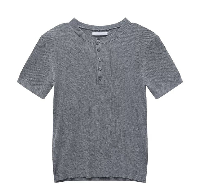 リブヘンリーネックTシャツ