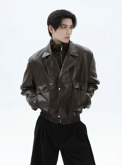 ツーピースラペルPUレザージャケット