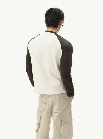 バイカラーヘンリーネックロンTシャツ