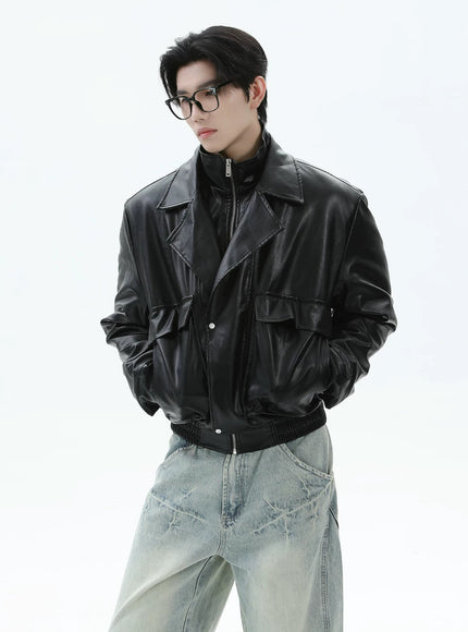 ツーピースラペルPUレザージャケット