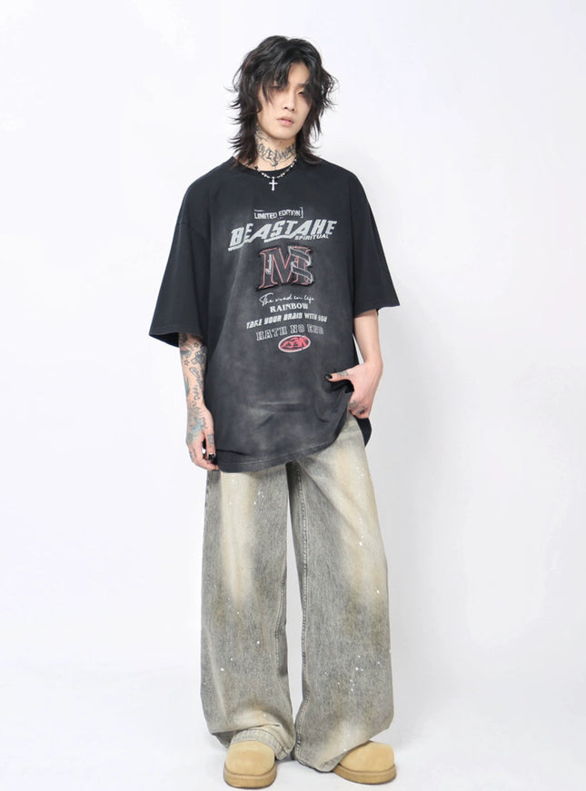 MプリントウォッシュTシャツ