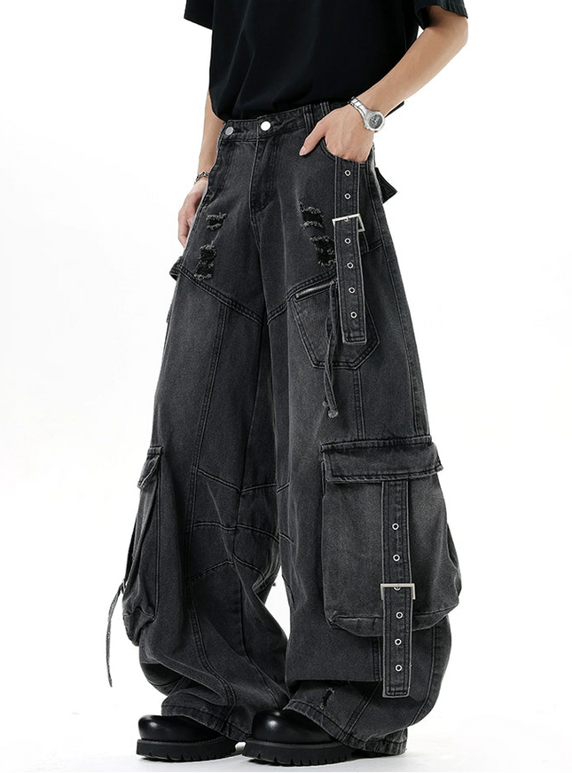マルチストラップダメージカーゴデニム