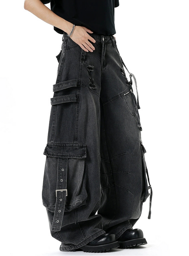 マルチストラップダメージカーゴデニム