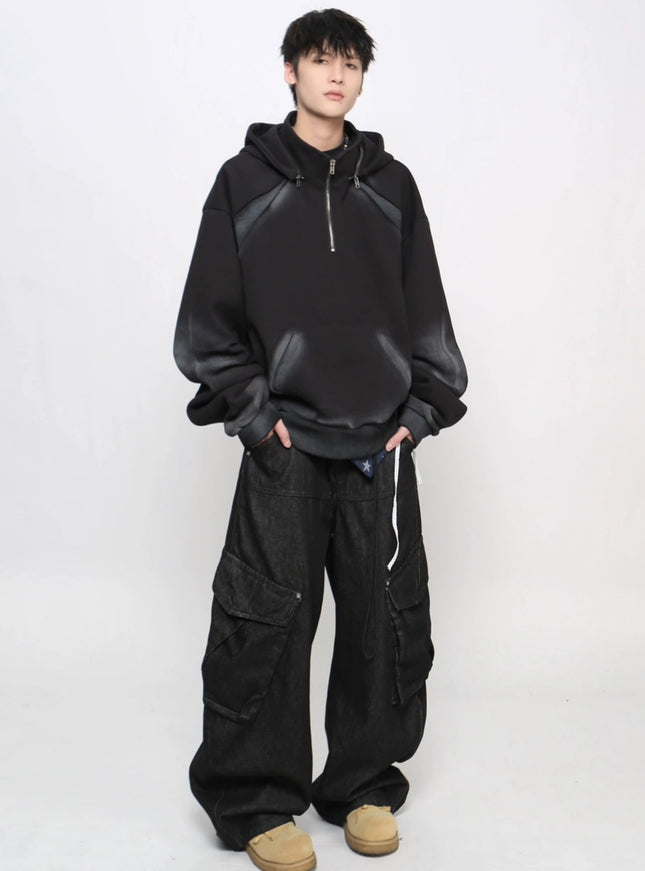 フェードグラデーションハーフジップフーディ